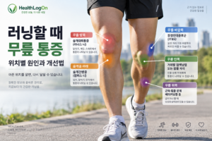 러닝 무릎 통증 위치별 원인과 장경인대증후군을 설명하는 러너 무릎 이미지
